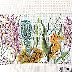 New Seahorse Ocean Scene Needlepoint Canvas Needle Crossings Hand Painted Beach